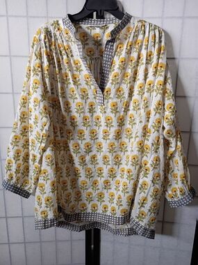 d.heart.d by Diane Nelson Hand-Block Print Cotton Tunic Top